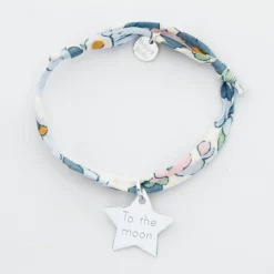 Best HappyBulle Bracelet enfant Liberty personnalisé prénom médaille gravée argent étoile 20x20 mm Argent rhodié 925