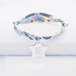 Best HappyBulle Bracelet enfant Liberty personnalisé prénom médaille gravée argent étoile 20x20 mm Argent rhodié 925