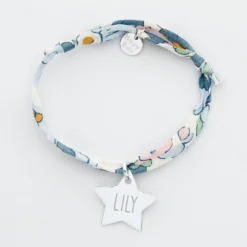 Best HappyBulle Bracelet enfant Liberty personnalisé prénom médaille gravée argent étoile 20x20 mm Argent rhodié 925