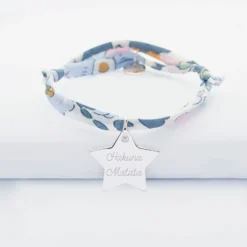 Best HappyBulle Bracelet enfant Liberty personnalisé prénom médaille gravée argent étoile 20x20 mm Argent rhodié 925