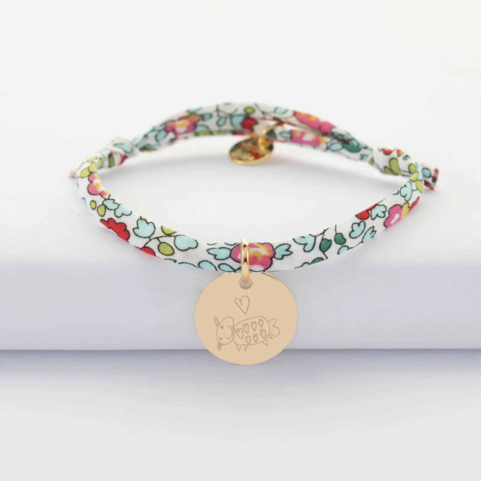 New HappyBulle Bracelet enfant Liberty personnalisé médaille gravée plaqué or 15 mm Plaqué or 18k