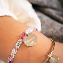 New HappyBulle Bracelet enfant Liberty personnalisé médaille gravée plaqué or 15 mm Plaqué or 18k