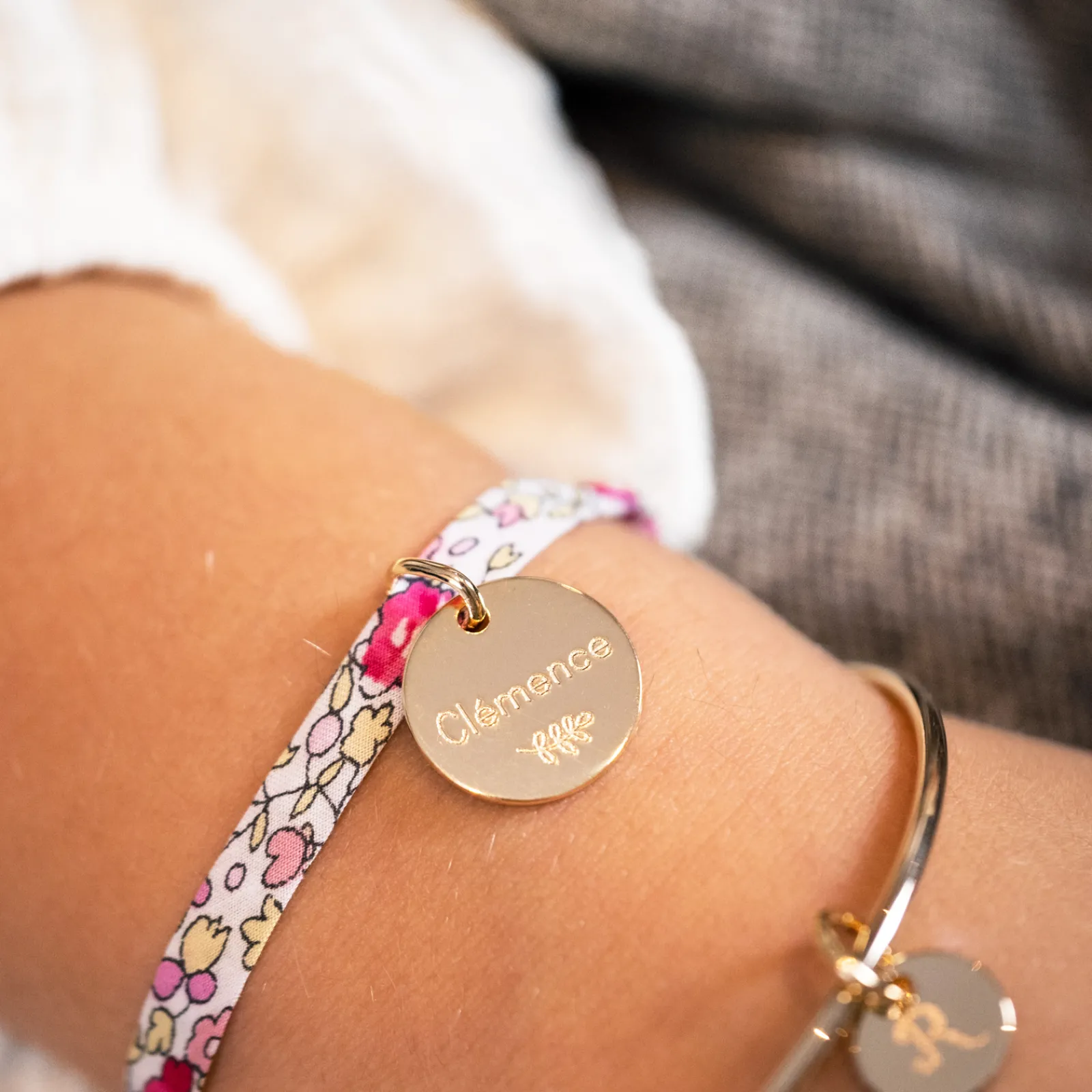 New HappyBulle Bracelet enfant Liberty personnalisé médaille gravée plaqué or 15 mm Plaqué or 18k