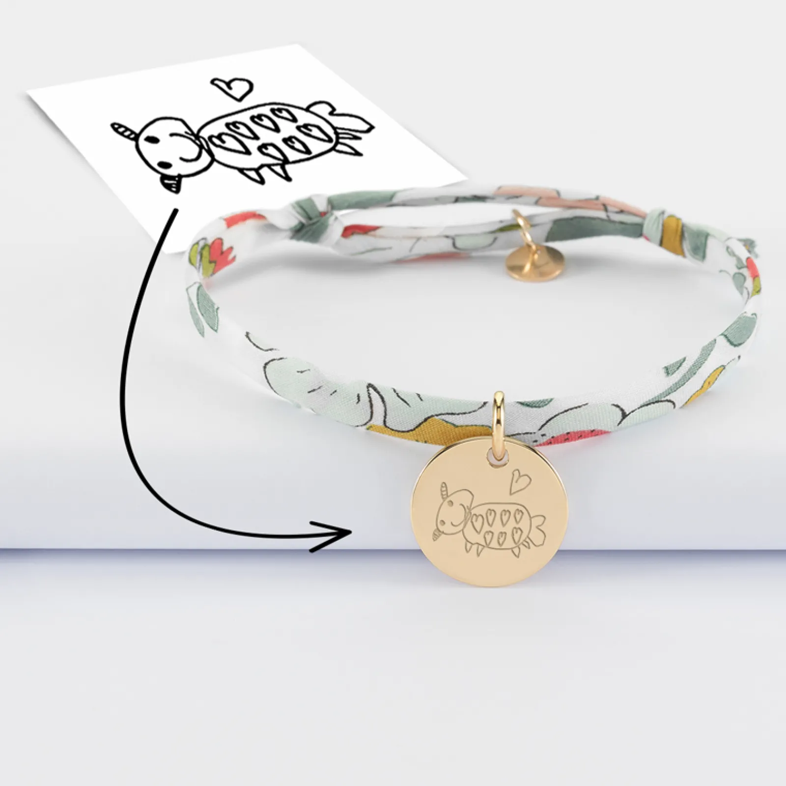 New HappyBulle Bracelet enfant Liberty personnalisé médaille gravée plaqué or 15 mm Plaqué or 18k