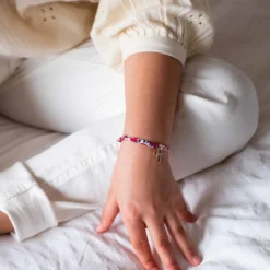 New HappyBulle Bracelet enfant Liberty personnalisé médaille gravée plaqué or croix 15x13 mm Plaqué or 18k