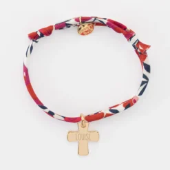 New HappyBulle Bracelet enfant Liberty personnalisé médaille gravée plaqué or croix 15x13 mm Plaqué or 18k