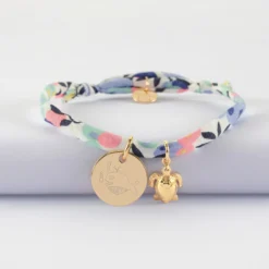 Discount HappyBulle Bracelet enfant Liberty personnalisé médaille gravée plaqué or 15 mm et breloque tortue 10 mm
