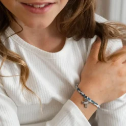 Outlet HappyBulle Bracelet enfant Liberty personnalisé médaille gravée argent croix 15x13 mm Argent rhodié 925