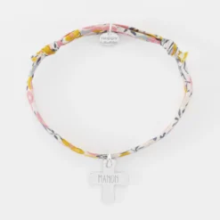 Outlet HappyBulle Bracelet enfant Liberty personnalisé médaille gravée argent croix 15x13 mm Argent rhodié 925