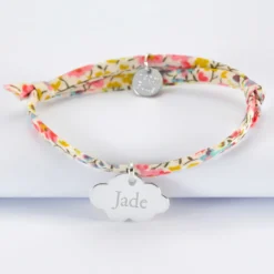 New HappyBulle Bracelet enfant Liberty personnalisé prénom médaille gravée argent nuage 20x14 mm Argent rhodié 925