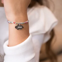 New HappyBulle Bracelet enfant Liberty personnalisé prénom médaille gravée argent nuage 20x14 mm Argent rhodié 925