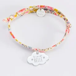 New HappyBulle Bracelet enfant Liberty personnalisé prénom médaille gravée argent nuage 20x14 mm Argent rhodié 925