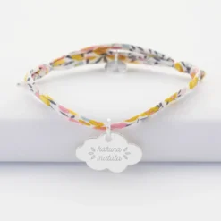 New HappyBulle Bracelet enfant Liberty personnalisé prénom médaille gravée argent nuage 20x14 mm Argent rhodié 925