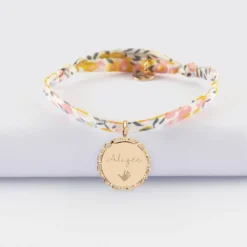 Clearance HappyBulle Bracelet enfant Liberty personnalisé médaille vintage dentelée gravée plaqué or 17 mm Plaqué or 18k