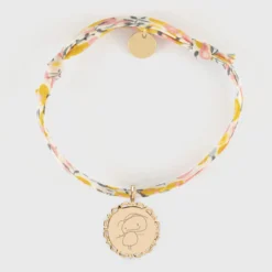 Clearance HappyBulle Bracelet enfant Liberty personnalisé médaille vintage dentelée gravée plaqué or 17 mm Plaqué or 18k