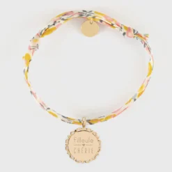 Clearance HappyBulle Bracelet enfant Liberty personnalisé médaille vintage dentelée gravée plaqué or 17 mm Plaqué or 18k