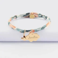 Outlet HappyBulle Bracelet enfant Liberty personnalisé médaille gravée plaqué or nuage 20x14 mm et breloque petit coeur bombé 7 mm - x Atelier Wagram Plaqué or 18k