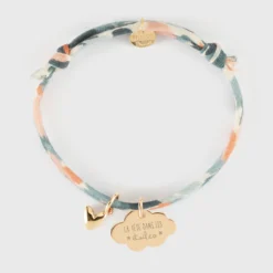 Outlet HappyBulle Bracelet enfant Liberty personnalisé médaille gravée plaqué or nuage 20x14 mm et breloque petit coeur bombé 7 mm - x Atelier Wagram Plaqué or 18k