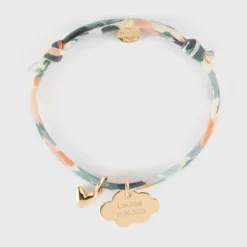 Outlet HappyBulle Bracelet enfant Liberty personnalisé médaille gravée plaqué or nuage 20x14 mm et breloque petit coeur bombé 7 mm - x Atelier Wagram Plaqué or 18k