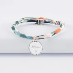 Hot HappyBulle Bracelet enfant Liberty personnalisé médaille vintage dentelée gravée argent 17 mm Argent rhodié 925