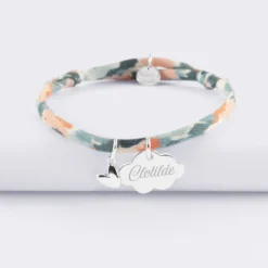 Hot HappyBulle Bracelet enfant Liberty personnalisé médaille gravée argent nuage 20x14 mm et breloque petit coeur bombé 7 mm - x Atelier Wagram Argent rhodié 925