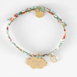 Best HappyBulle Bracelet enfant Liberty personnalisé médaille gravée plaqué or nuage 20x14 mm et breloque rectangle zircon plaqué or 9 mm