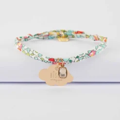 Best HappyBulle Bracelet enfant Liberty personnalisé médaille gravée plaqué or nuage 20x14 mm et breloque rectangle zircon plaqué or 9 mm