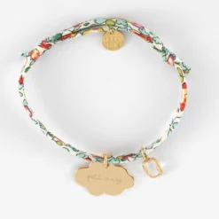 Best HappyBulle Bracelet enfant Liberty personnalisé médaille gravée plaqué or nuage 20x14 mm et breloque rectangle zircon plaqué or 9 mm