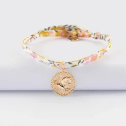 Outlet HappyBulle Bracelet enfant Liberty personnalisé médaille gravée plaqué or colombe texturée 14 mm Plaqué or 18k