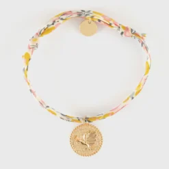 Outlet HappyBulle Bracelet enfant Liberty personnalisé médaille gravée plaqué or colombe texturée 14 mm Plaqué or 18k