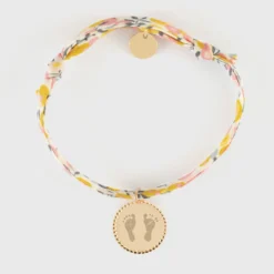 Outlet HappyBulle Bracelet enfant Liberty personnalisé médaille gravée plaqué or colombe texturée 14 mm Plaqué or 18k