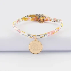 Outlet HappyBulle Bracelet enfant Liberty personnalisé médaille gravée plaqué or colombe texturée 14 mm Plaqué or 18k