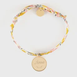 Outlet HappyBulle Bracelet enfant Liberty personnalisé médaille gravée plaqué or colombe texturée 14 mm Plaqué or 18k