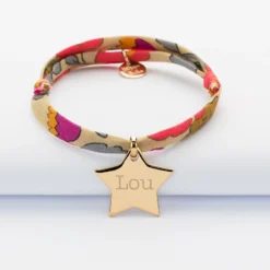 Online HappyBulle Bracelet enfant Liberty personnalisé prénom médaille gravée plaqué or étoile 20x20 mm Plaqué or 18k
