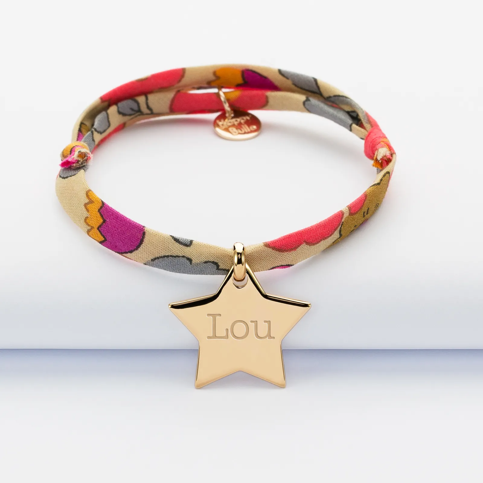 Online HappyBulle Bracelet enfant Liberty personnalisé prénom médaille gravée plaqué or étoile 20x20 mm Plaqué or 18k