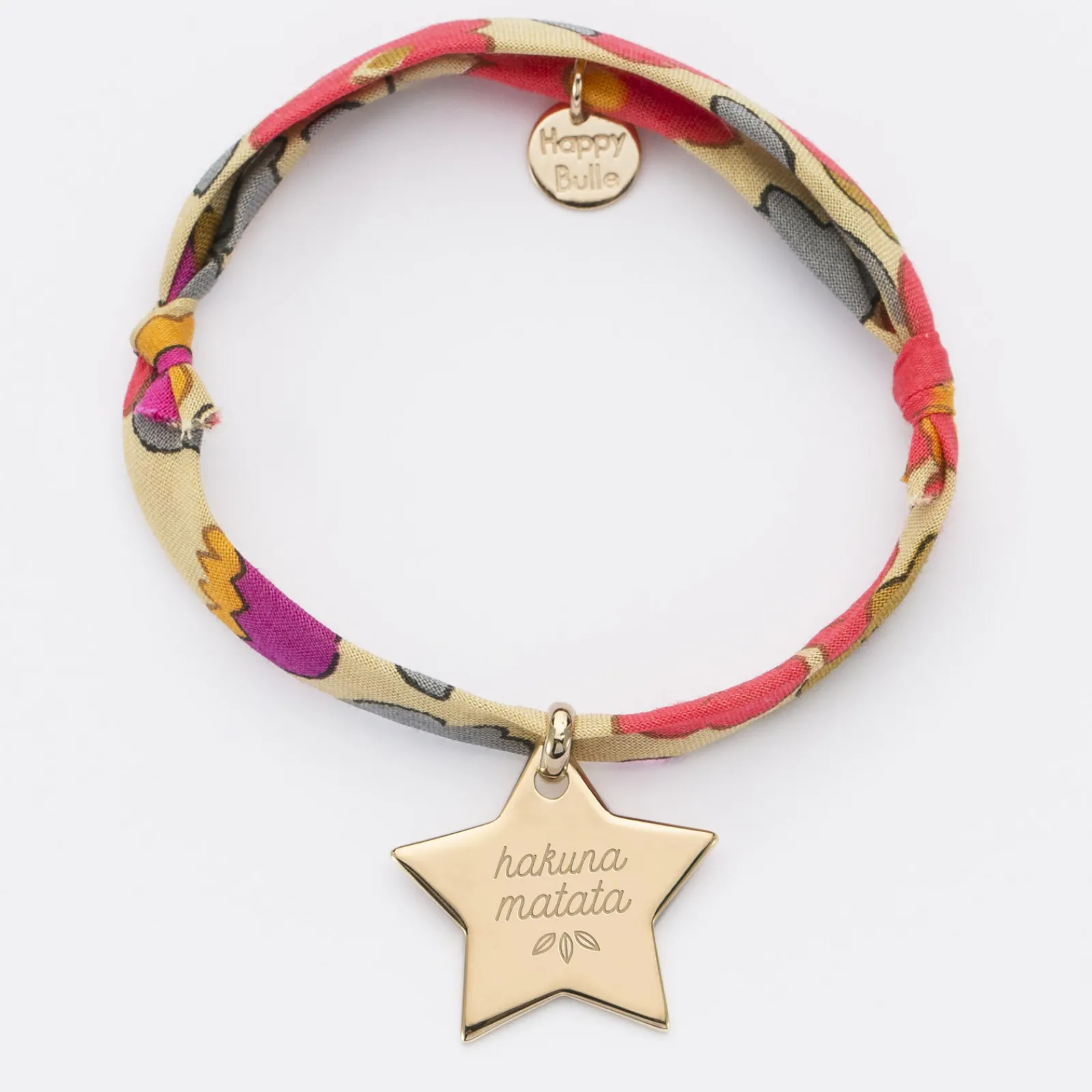 Online HappyBulle Bracelet enfant Liberty personnalisé prénom médaille gravée plaqué or étoile 20x20 mm Plaqué or 18k