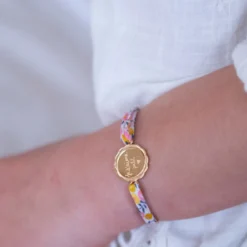 Hot HappyBulle Bracelet enfant Liberty personnalisé médaille contour fleur gravée plaqué or 2 trous 15 mm