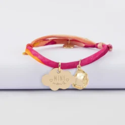Clearance HappyBulle Bracelet enfant Liberty personnalisé médaille gravée plaqué or nuage 20x14 mm et breloque(s) summer - à composer Plaqué or 18k