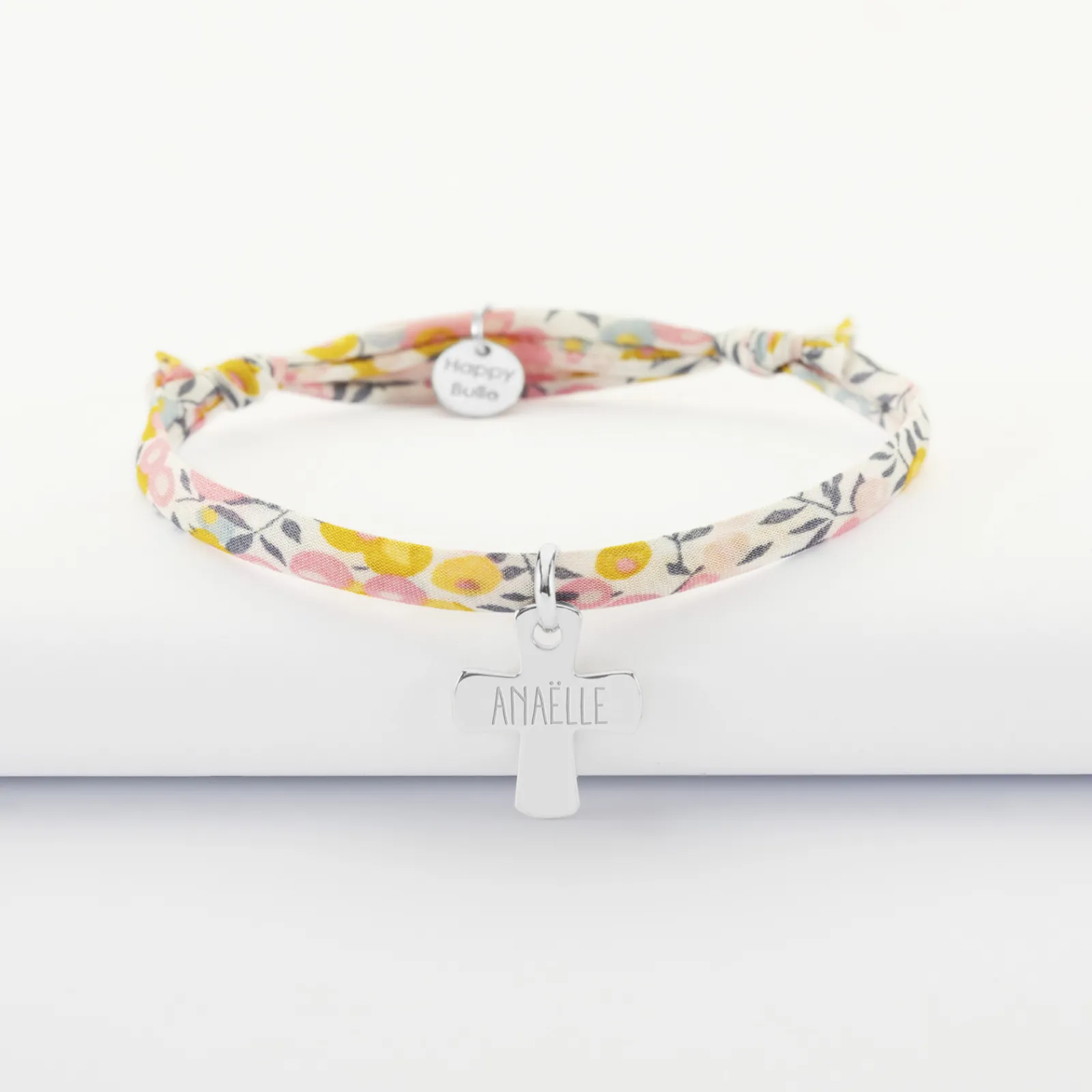Online HappyBulle Bracelet enfant Liberty personnalisé médaille gravée argent croix 15x13 mm - Nos petits imparfaits Argent rhodié 925