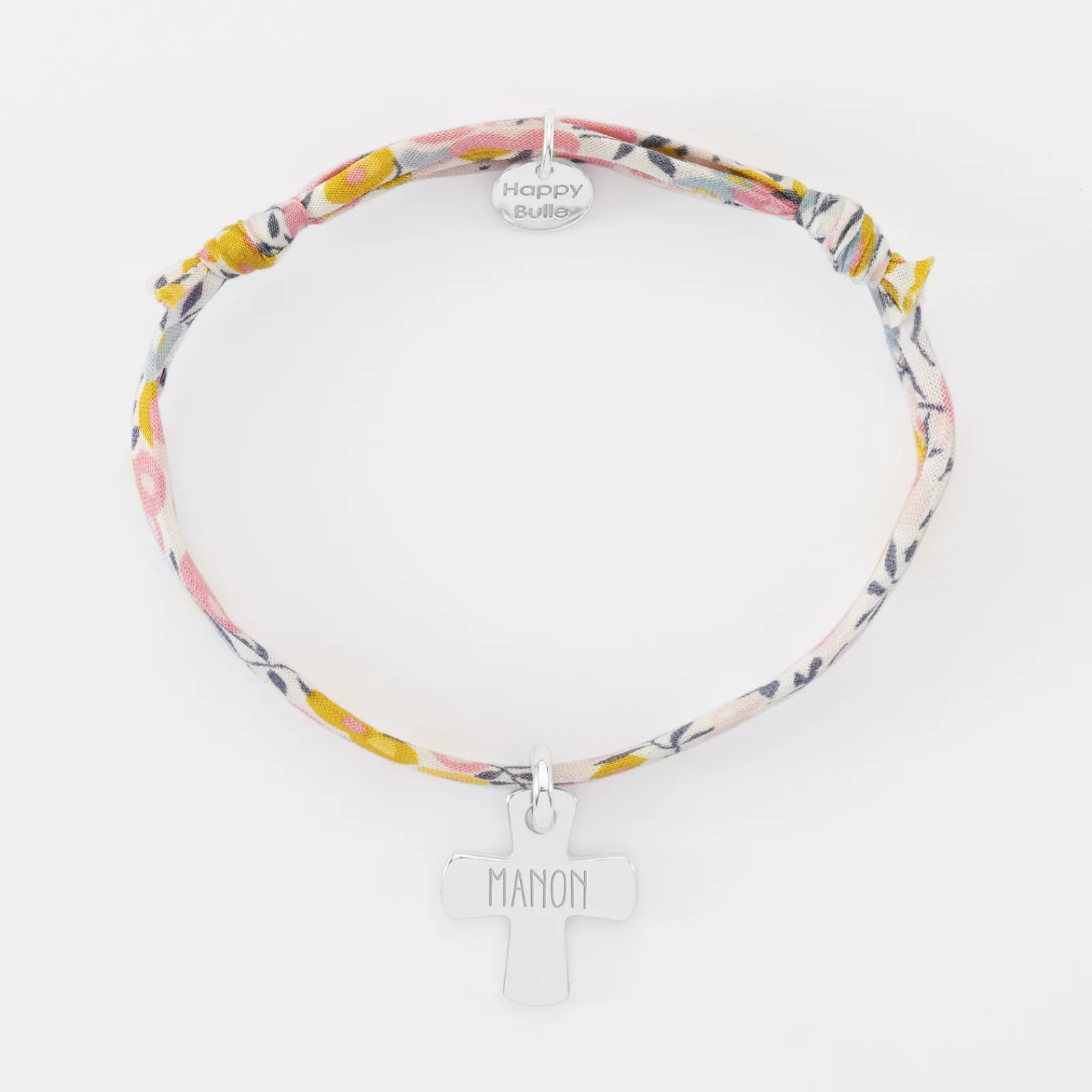 Online HappyBulle Bracelet enfant Liberty personnalisé médaille gravée argent croix 15x13 mm - Nos petits imparfaits Argent rhodié 925