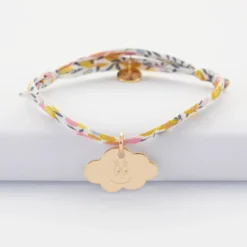 Hot HappyBulle Bracelet enfant Liberty personnalisé médaille gravée plaqué or nuage 20x14 mm - x Barbapapa Plaqué or 18k