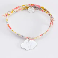 New HappyBulle Bracelet enfant Liberty personnalisé médaille gravée argent nuage 20x14 mm - x Barbapapa Argent rhodié 925