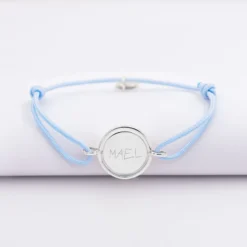Outlet HappyBulle Bracelet enfant personnalisé cordon médaille réversible Eternelle gravée argent 2 trous 16 mm Argent rhodié 925