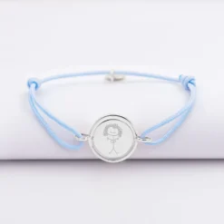 Outlet HappyBulle Bracelet enfant personnalisé cordon médaille réversible Eternelle gravée argent 2 trous 16 mm Argent rhodié 925
