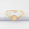 HappyBulle Bracelet enfant personnalisé cordon pailleté médaille contour fleur gravée plaqué or 2 trous 15 mm