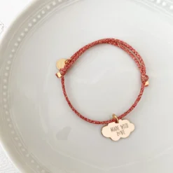 Discount HappyBulle Bracelet enfant personnalisé cordon pailleté médaille gravée plaqué or nuage 20x14 mm Plaqué or 18k