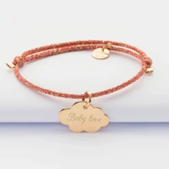 Discount HappyBulle Bracelet enfant personnalisé cordon pailleté médaille gravée plaqué or nuage 20x14 mm Plaqué or 18k