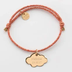 Discount HappyBulle Bracelet enfant personnalisé cordon pailleté médaille gravée plaqué or nuage 20x14 mm Plaqué or 18k