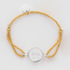 Sale HappyBulle Bracelet enfant personnalisé cordon pailleté médaille réversible Eternelle gravée argent 2 trous 16 mm Argent rhodié 925