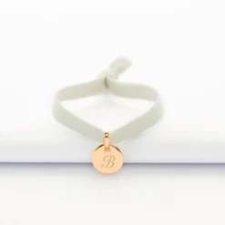 Clearance HappyBulle Bracelet enfant personnalisé cordon élastique médaille gravée plaqué or initiale 10 mm Plaqué or 18k